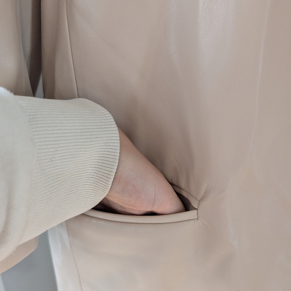 Esqualo vegan leather blazer Gorgeous Cream Open Front 3/4 Sleeve Size 6 - Picture 6 of 12